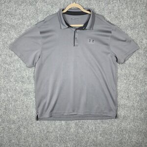 Under Armor Loose Heat Gear Mens Grey/ Dark Grey Pin Stripes Polo Shirt Size XXL